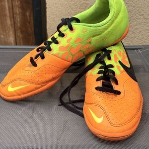 Nike Kids Neon Orange and Lime Green Indoor Soccer Shoes